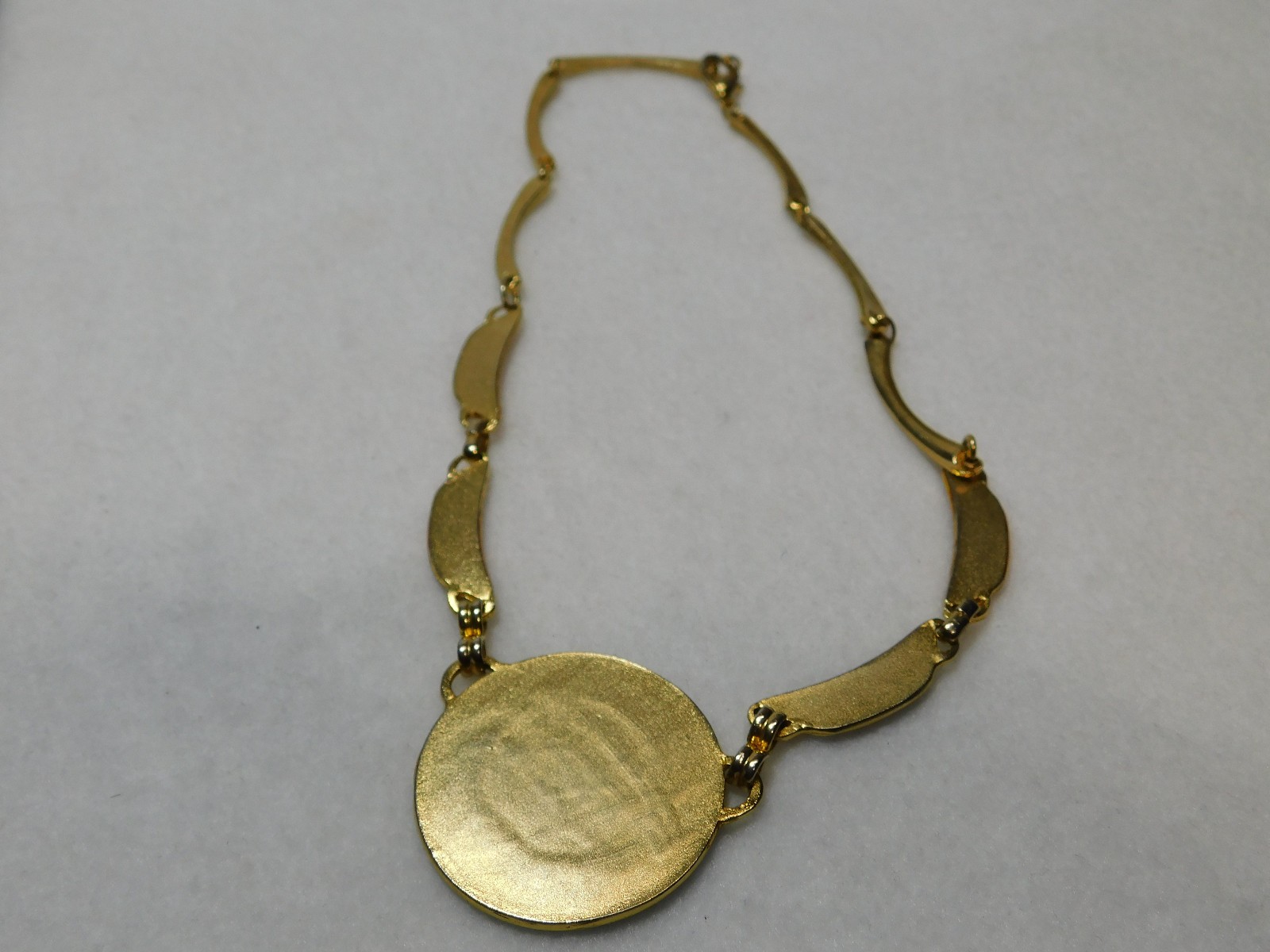 Nice, Metal and Enamel Greek Theme 16″ Pendant Necklace in Good Condition