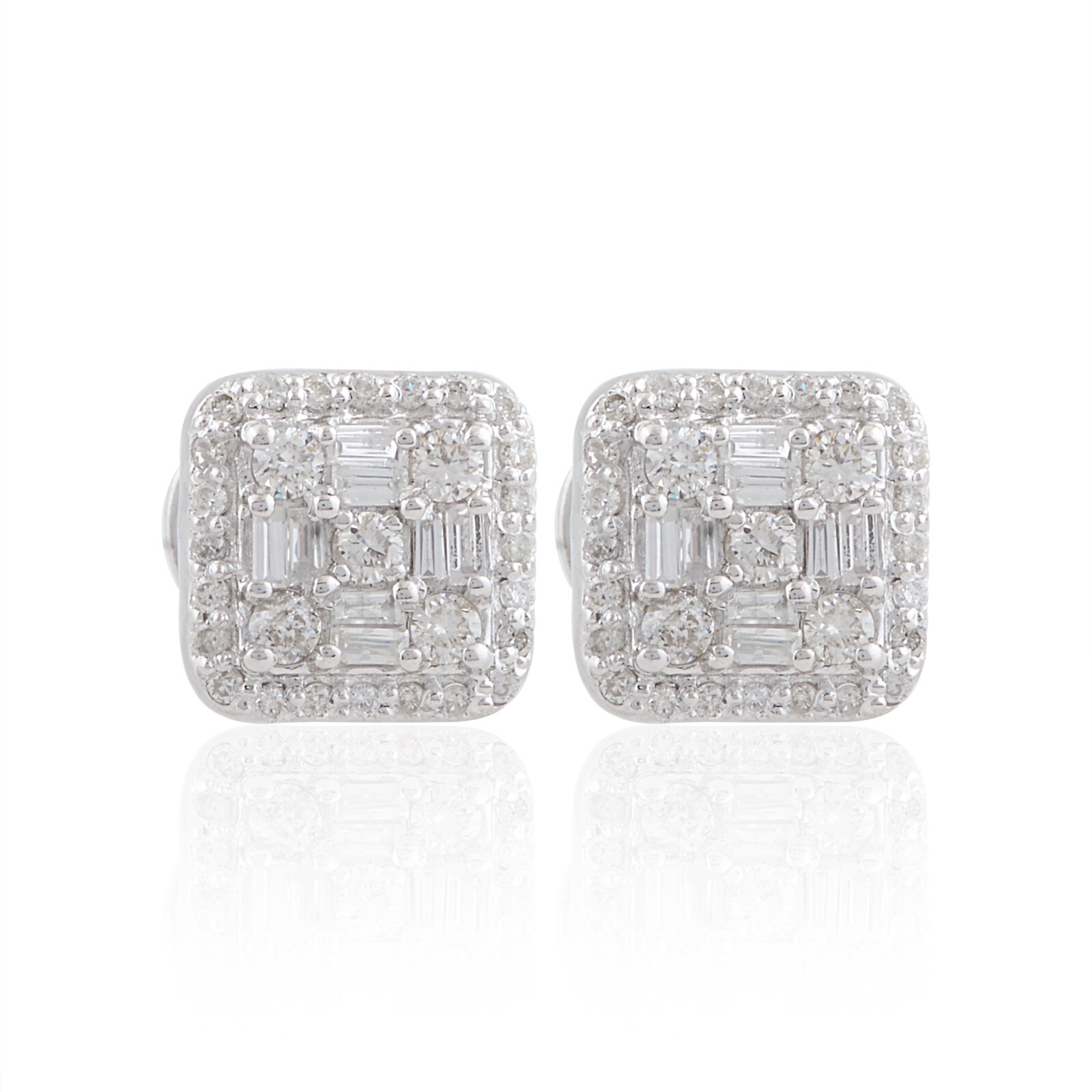 0.36 Ct H/SI Round Baguette Natural Diamond Earrings Stud Gift 14k White Gold