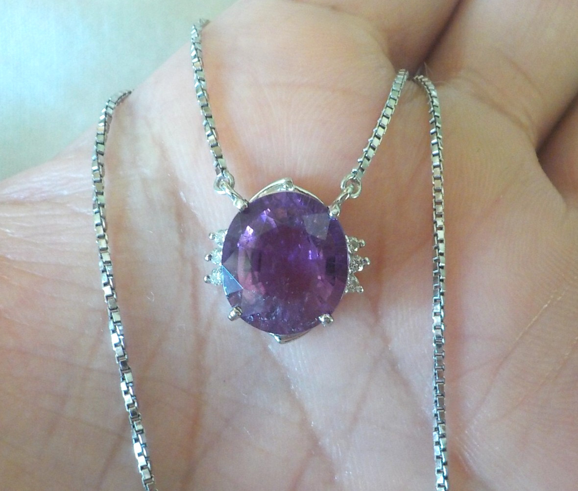 Platinum Unique Purple Tourmaline Diamond Necklace – 7.36 gms, 16.3 in, 3.79 ctw