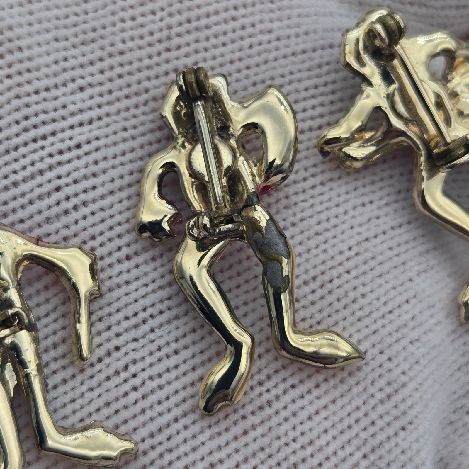 Frog Music Band Enamel Brooch Set of 3 Green Red Gold Novelty Pins Quirky