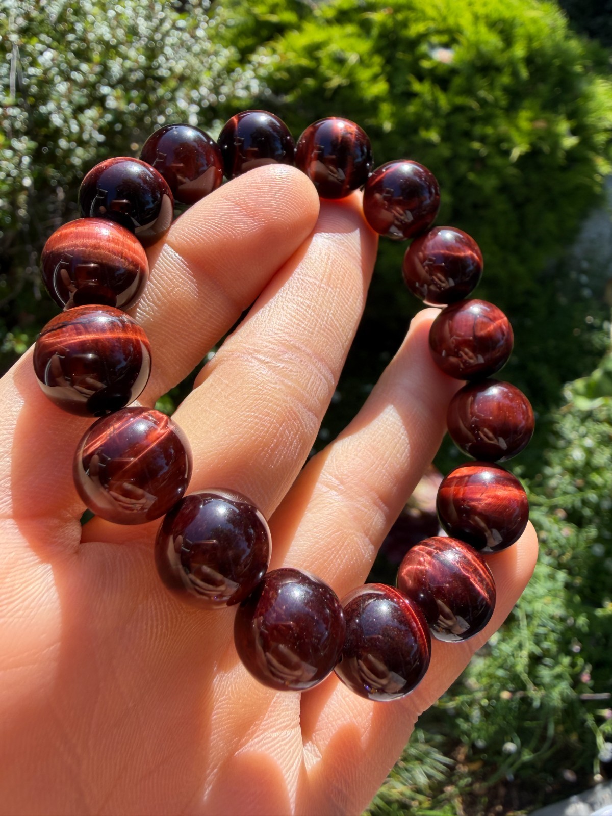12mm Red Tiger’s Eye Beaded Bracelet | 红虎眼