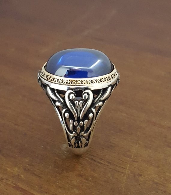 Solid 925 Sterling Silver AA Sapphire Zircon Gemstone Signet Men’s Unisex Ring