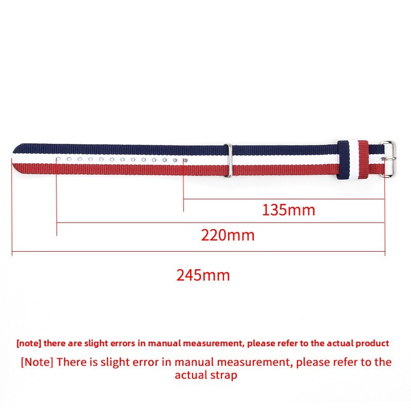 Nylon One Piece Watch Band Strap Striped Canvas Sports Wrist Band 18 20 22mm