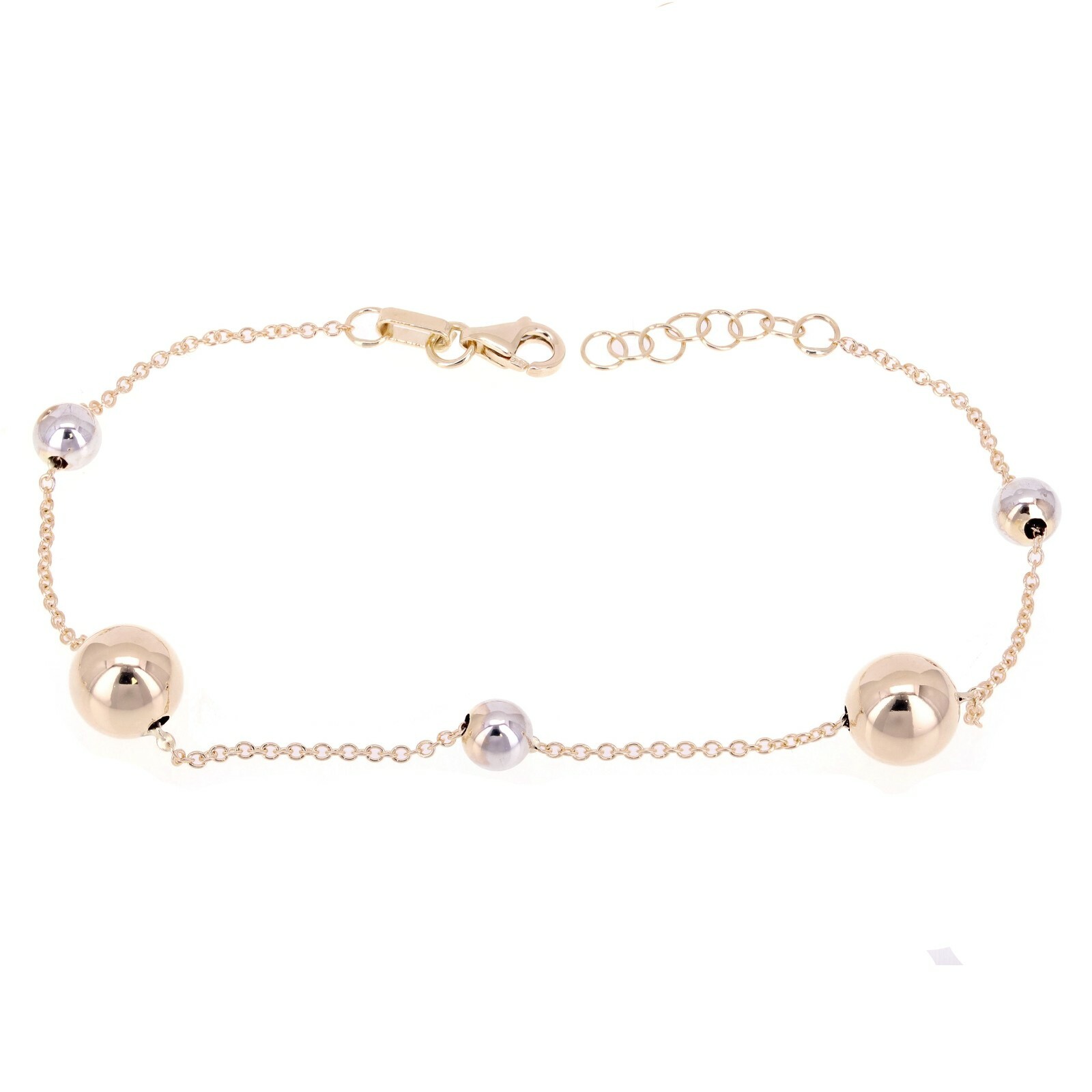 Italian 14k Yellow & White Gold Ball Bead Station Chain Bracelet 8mm 8.25″ 2gram