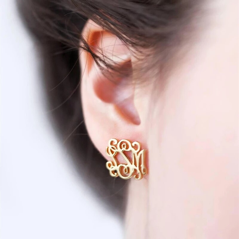 Custom Monogram Initials Earrings With Box Letter Women Boho Jewelry Gift Her