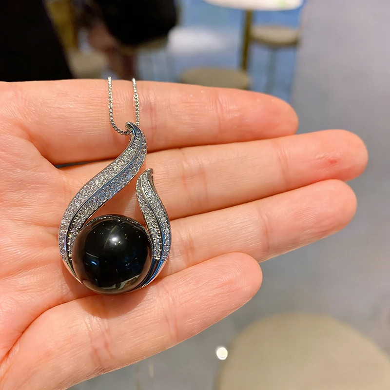 Huitan Personality Black Imitation Pearl Pendant Necklace Wedding Trend Accessor