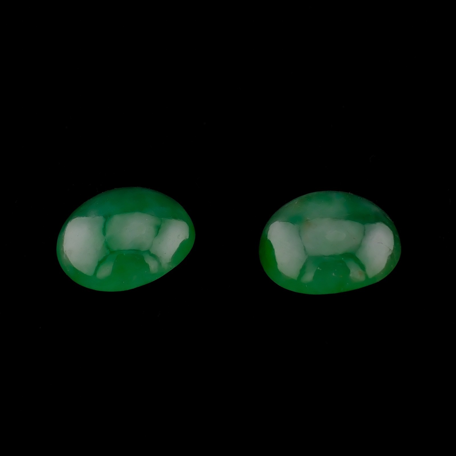 Natural Green Jade Cabochon Pair Round Loose Stones 16 ct 12.1-12.4mm Matched