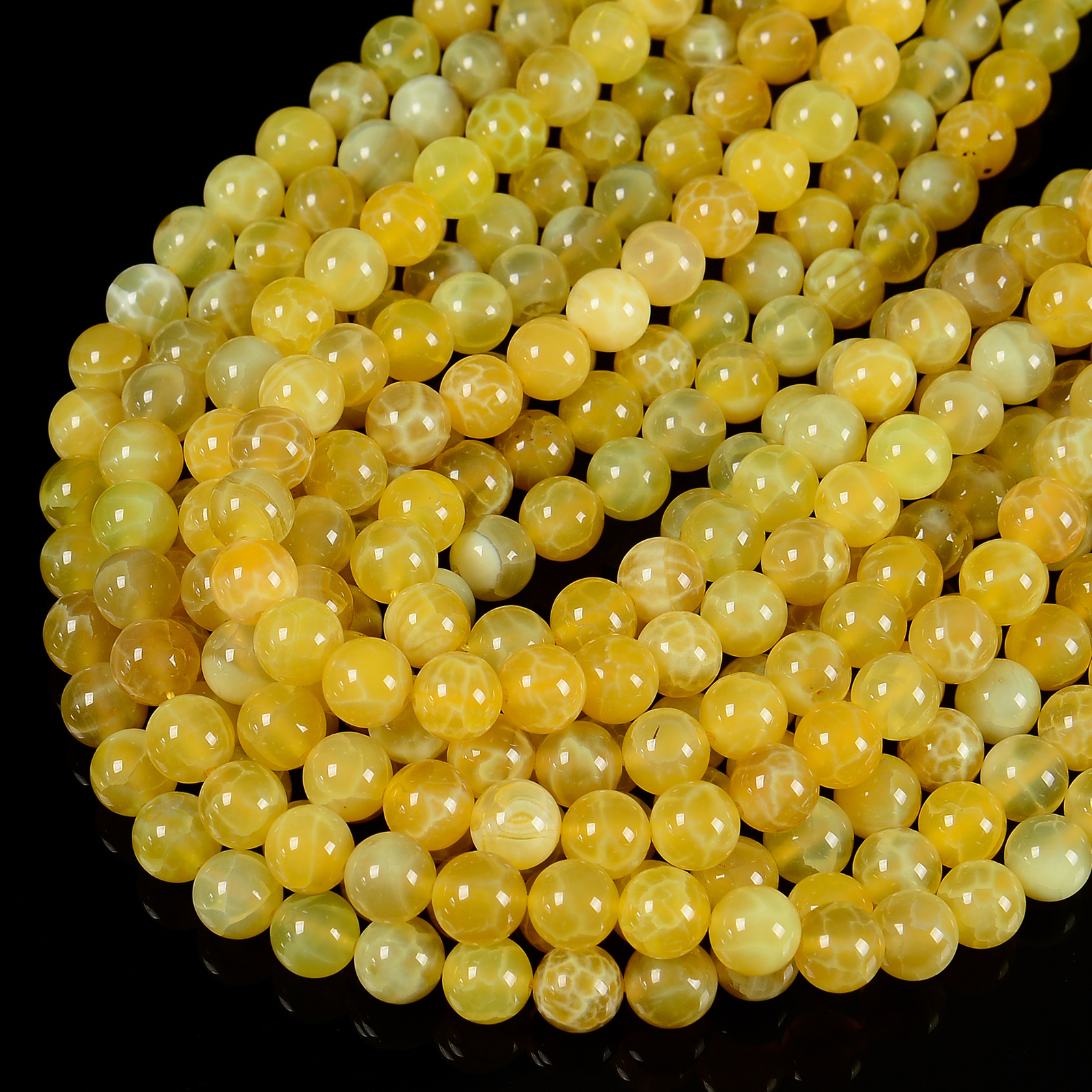 Yellow Fire Agate Smooth Round Beads Size 6mm 8mm 10mm 15.5” Strand