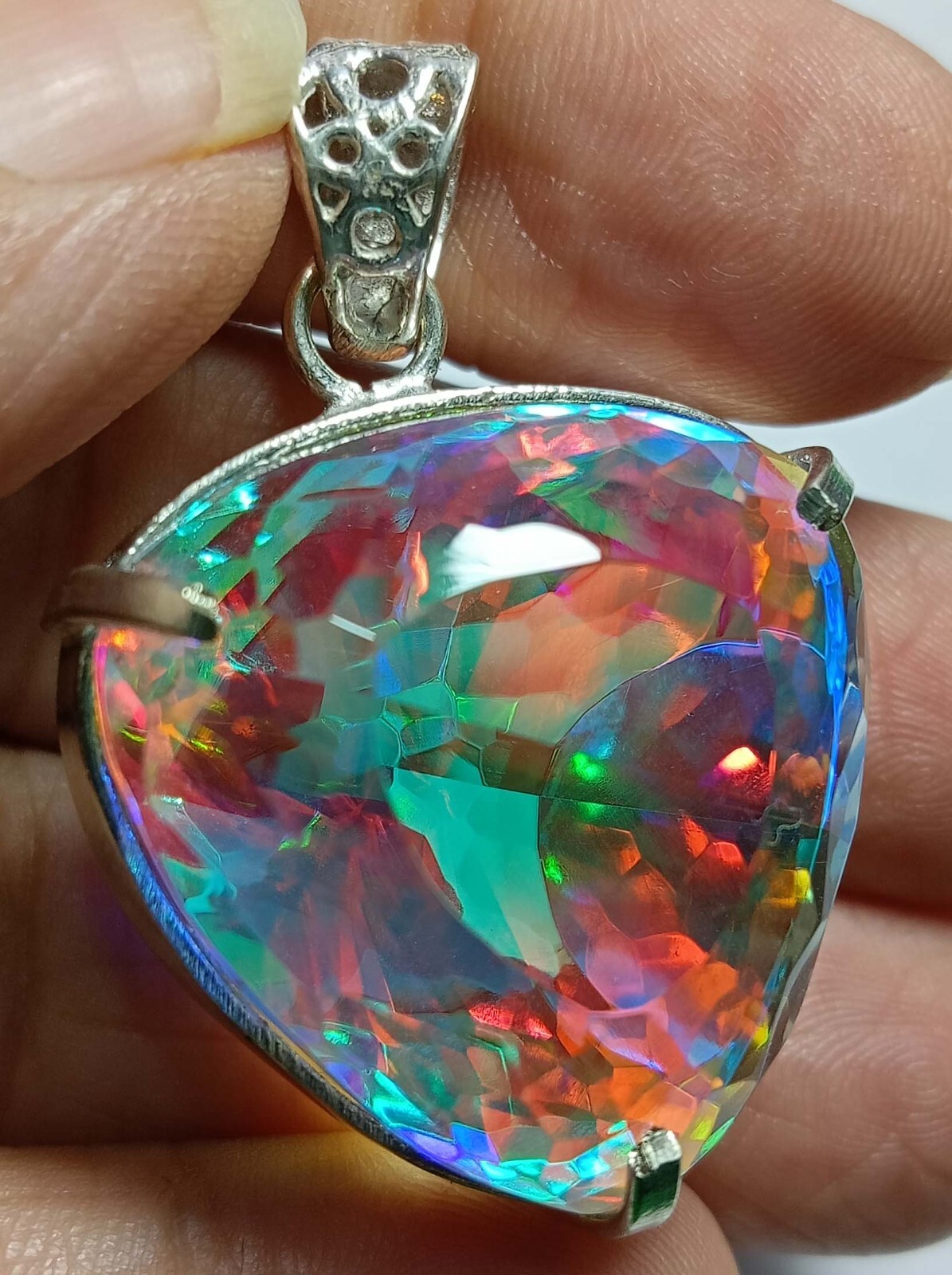 Mystic Topaz Trillion Cut Pendant 87.10 Ct Natural Locket Gemstone EGL Certified