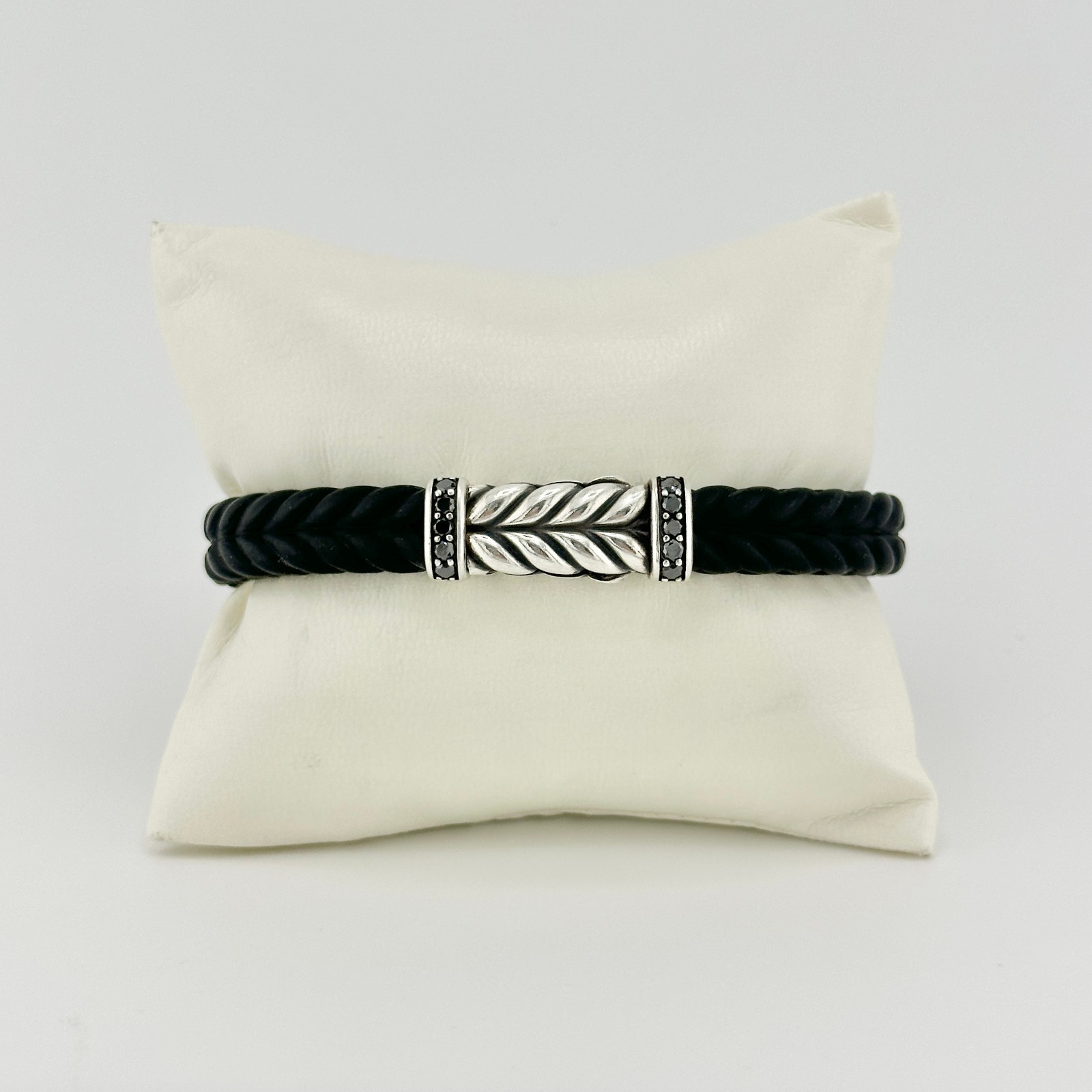 David Yurman Chevron Bracelet in Black Rubber w/ Pavé Black Diamonds – Large
