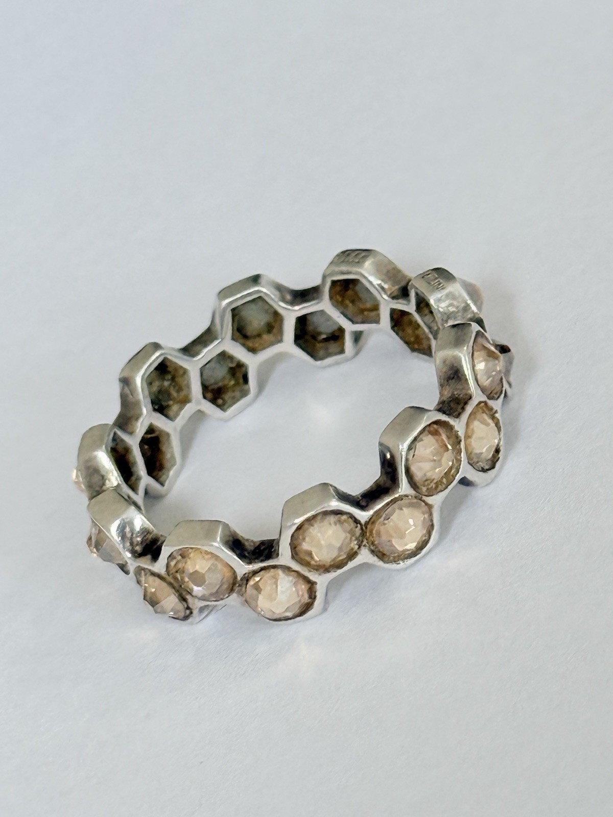 Mignon Faget 925 Sterling Silver Honey Crystal Hive Honeycomb Ring Size 8