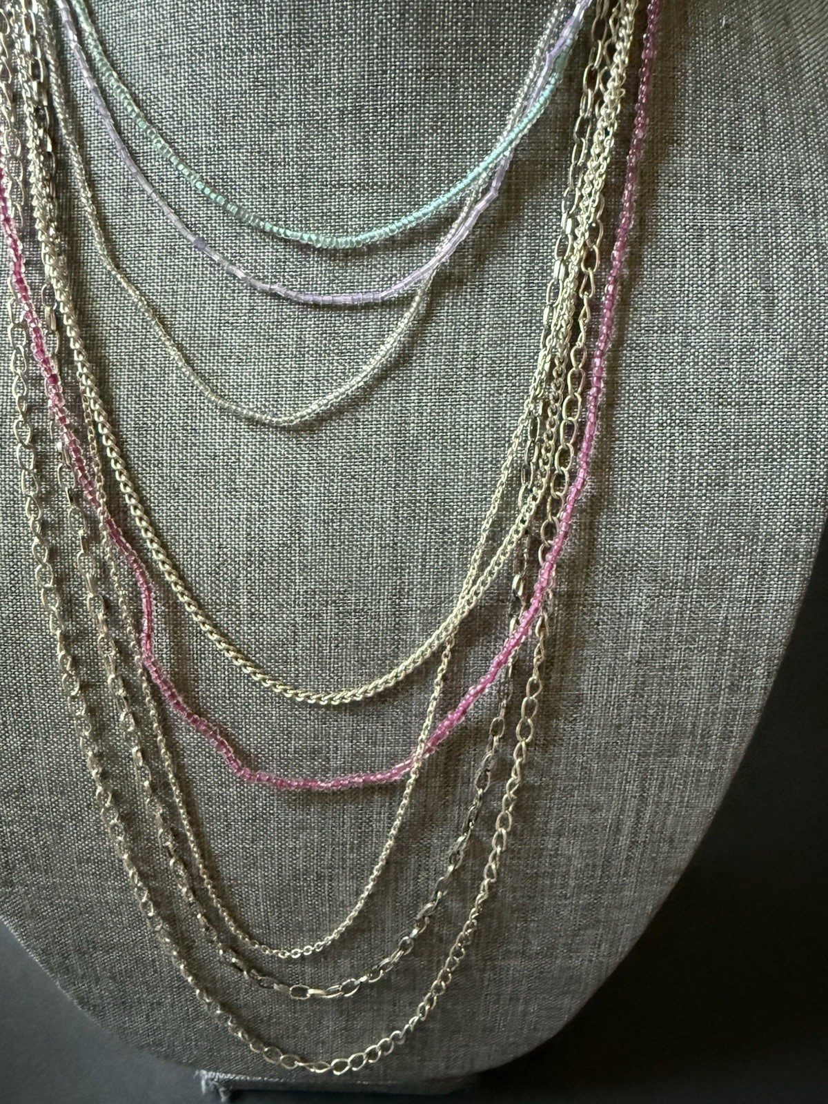 Lydell NYC Necklace Layered New Chain Beaded Chunky Festival Boho Silver Tone
