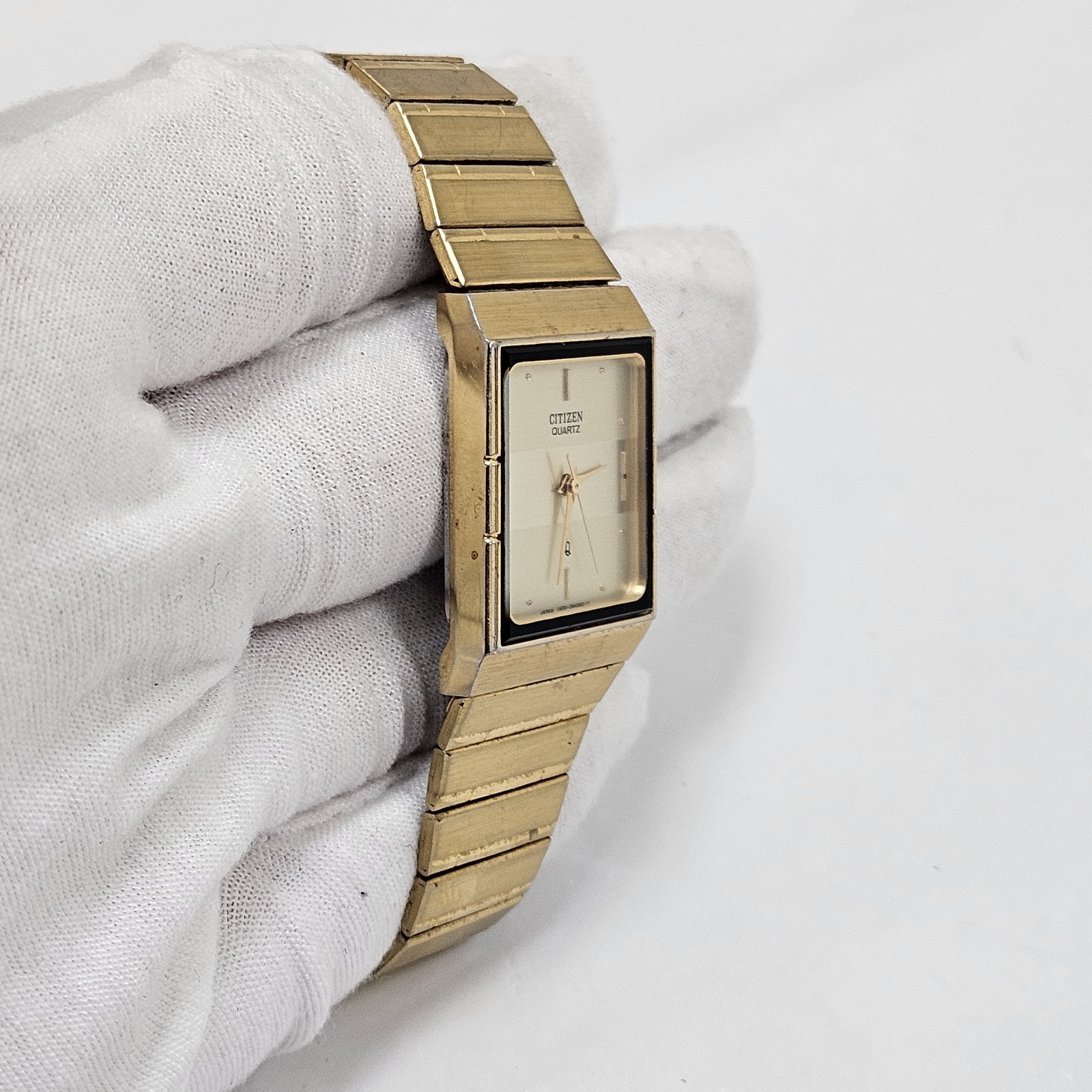 Vintage Citizen CQ 3630 Gold Tone Quartz Mens Tank Dress Wrist Watch New Battery
