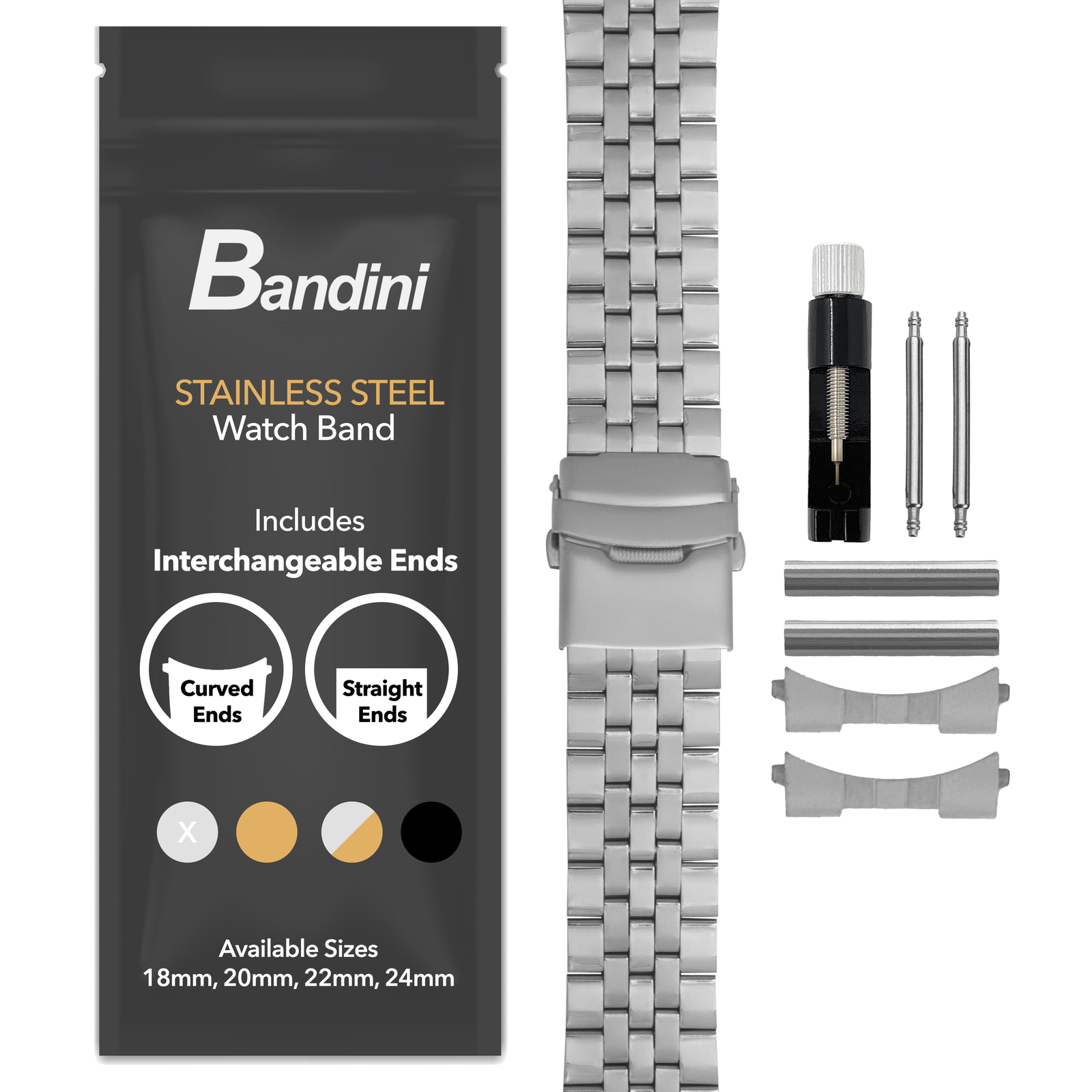 20mm Curved Tapered Steel Metal Watch Band for Armand Nicolet JH9 Datum, MH2
