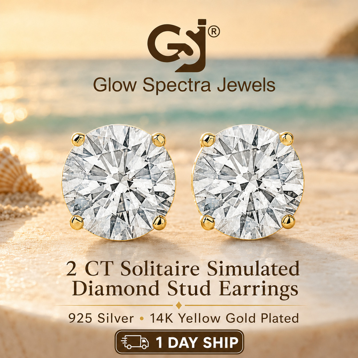 2.00CT Solitaire Simulated Diamond Stud Erring 925 Silver 14k Yellow Gold Plated