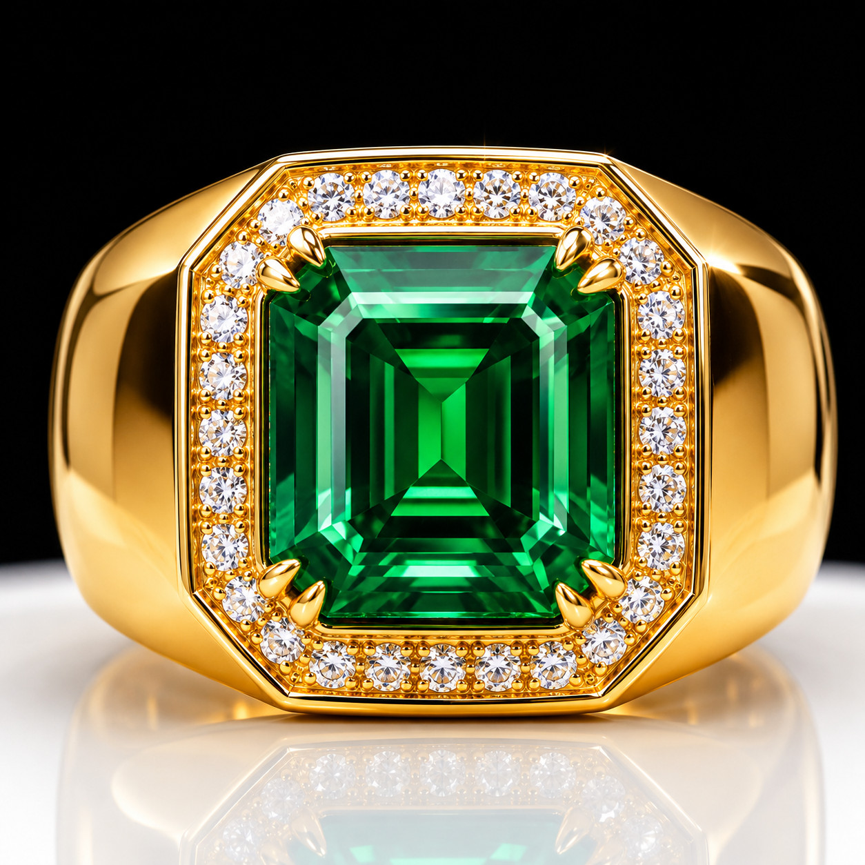 Lab-Created Emerald Ring 925 Starling Silver Handmade Jewelry