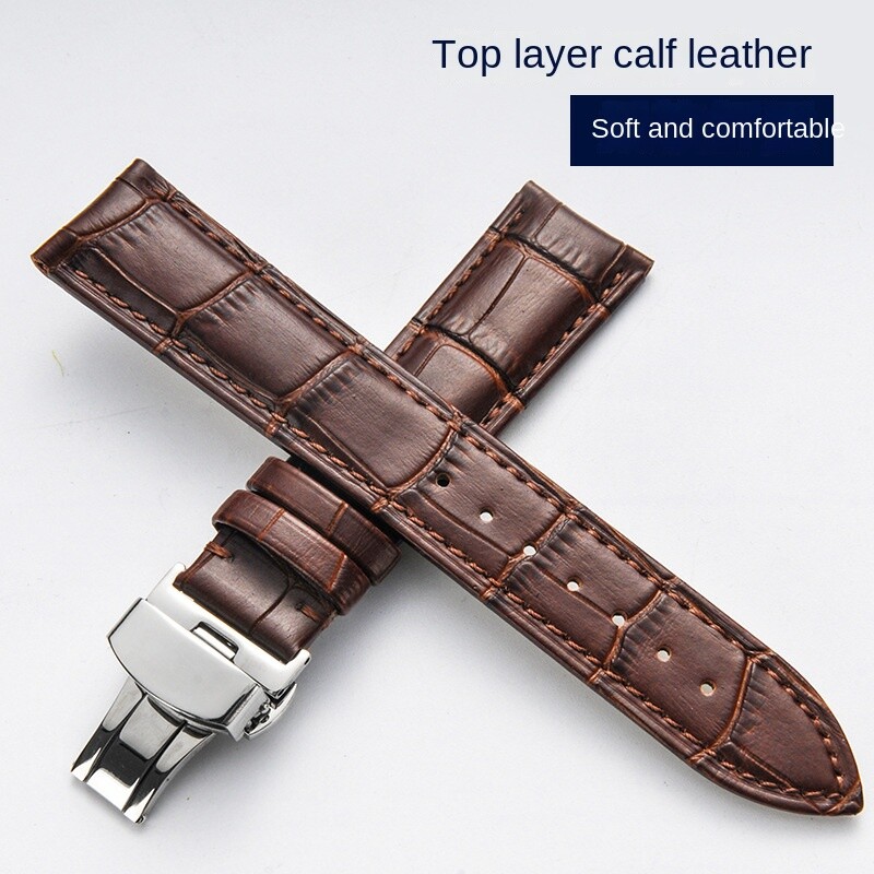Genuine Leather Watch Strap Butterfly Clasp Wristbands Watch Accessories 12-24mm