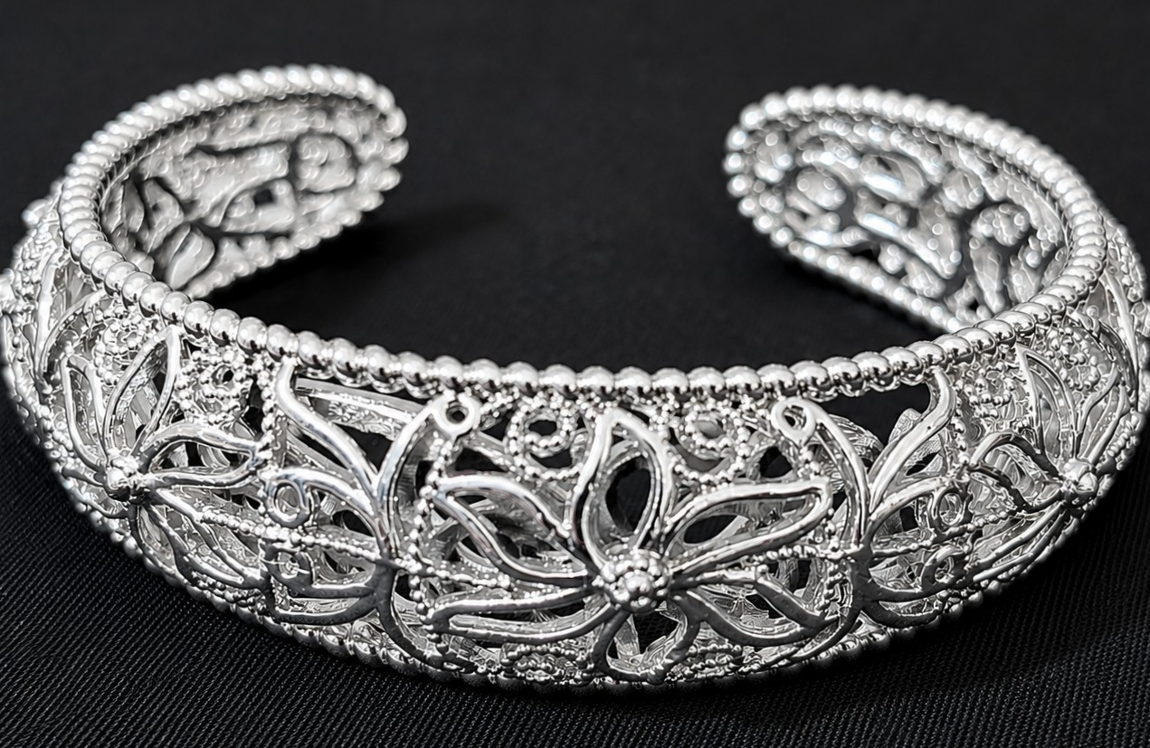 Vintage Filigree Cuff Bracelet Acid Tested Silver 29.58g Ornate Floral