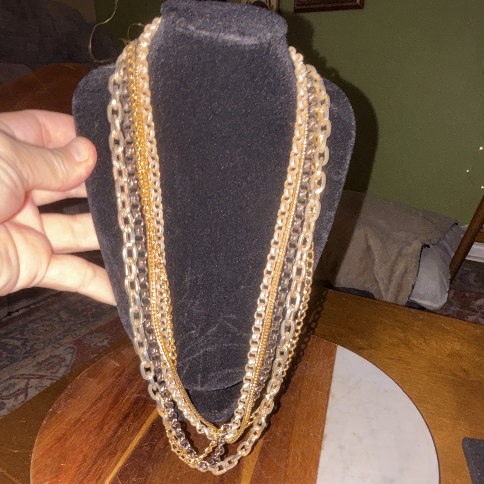 Gold & Silver Tone Layered Multi-Strand Cable Chain Necklace, Fold Over