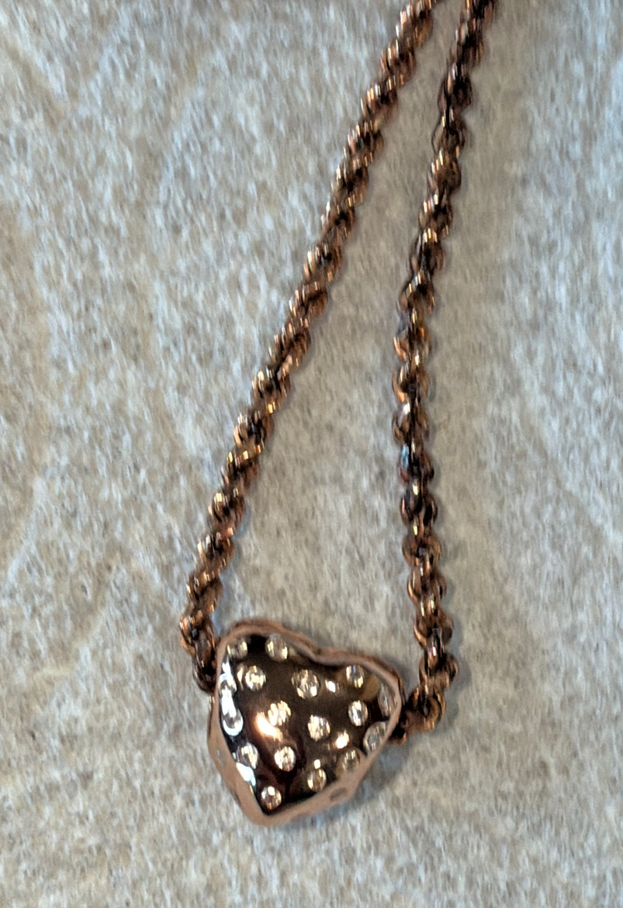 FZN FUZION CREATIONS INTERNATIONAL ROSE GOLD OVER 925 STERLING HEART NECKLACE