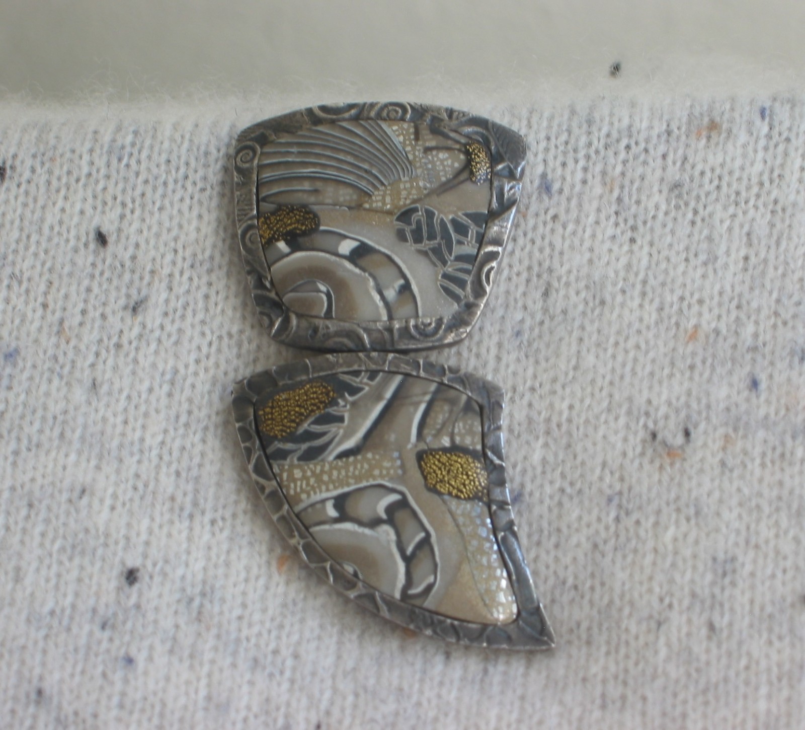BROOCH PIN & PENDANT 2-IN-1 CONTEMPORARY ABSTRACT SIGNED MIXED MEDIA LAPEL PIECE