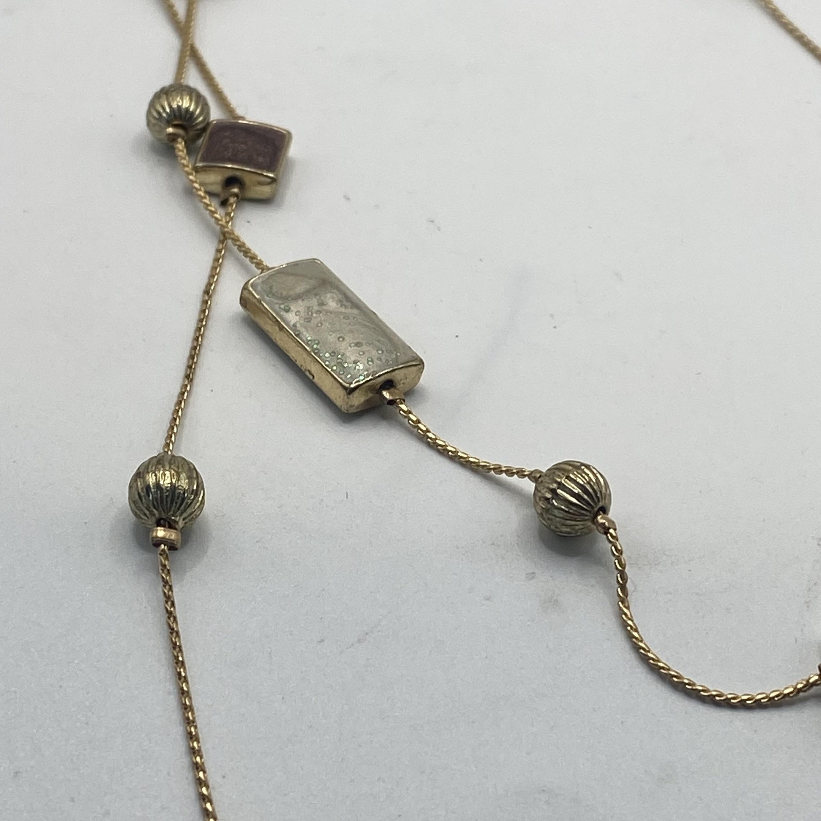 Gold Tone Cream Resin Station Necklace Layered Strand Lobster Clasp Jewelry