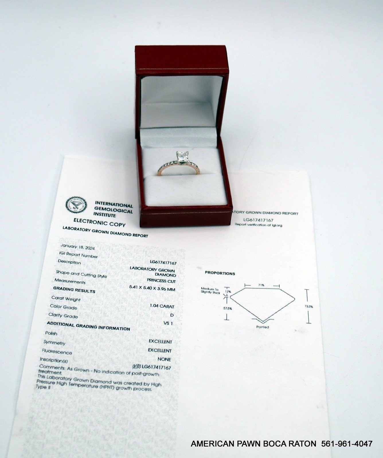 1.04CT Princes Cut Lab Grown Diamond 14k Rose Gold Solitaire Ring Size 9