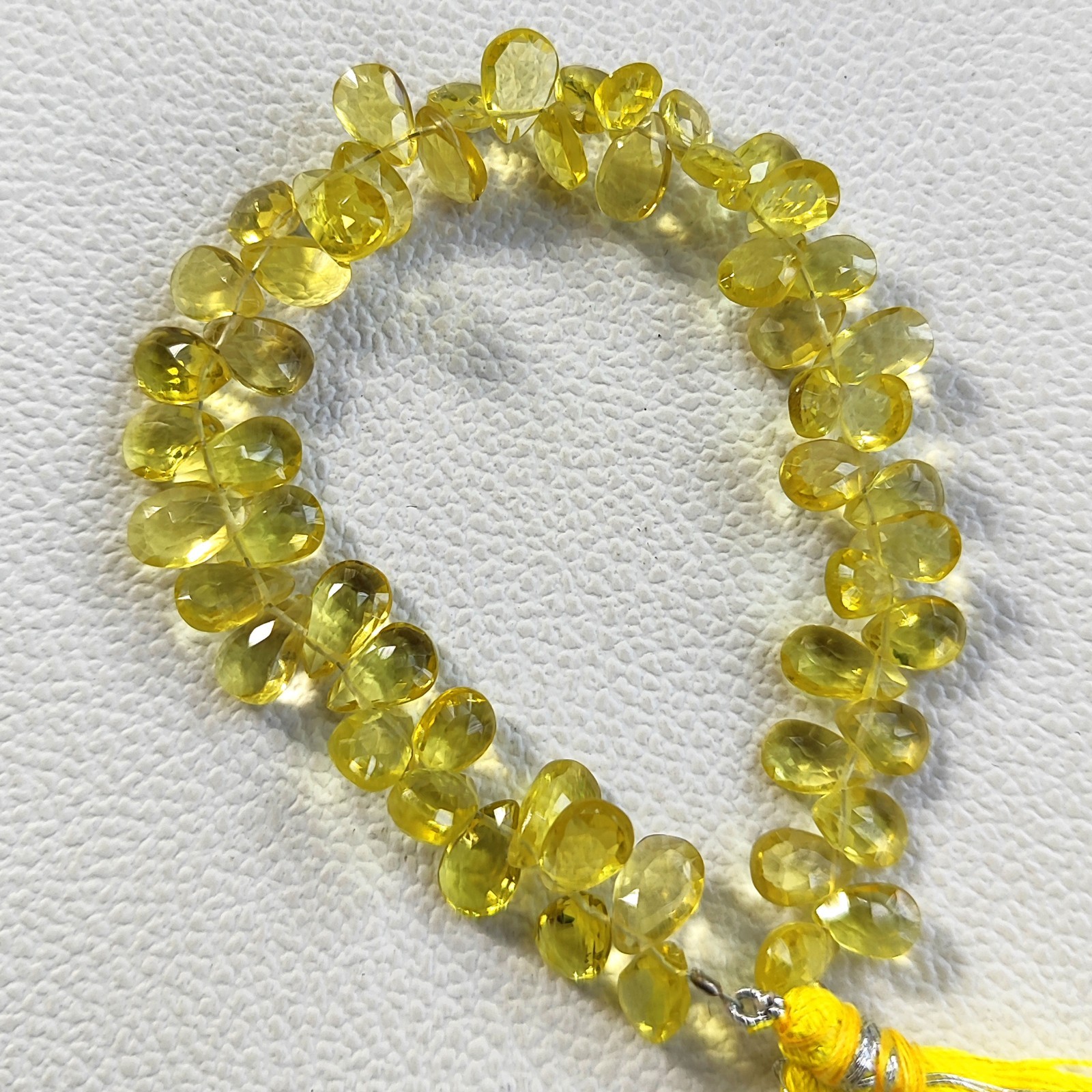 Brazil Lemon Quartz Faceted Pear Briolette Strand 10x7mm Natural Gemstone 7″