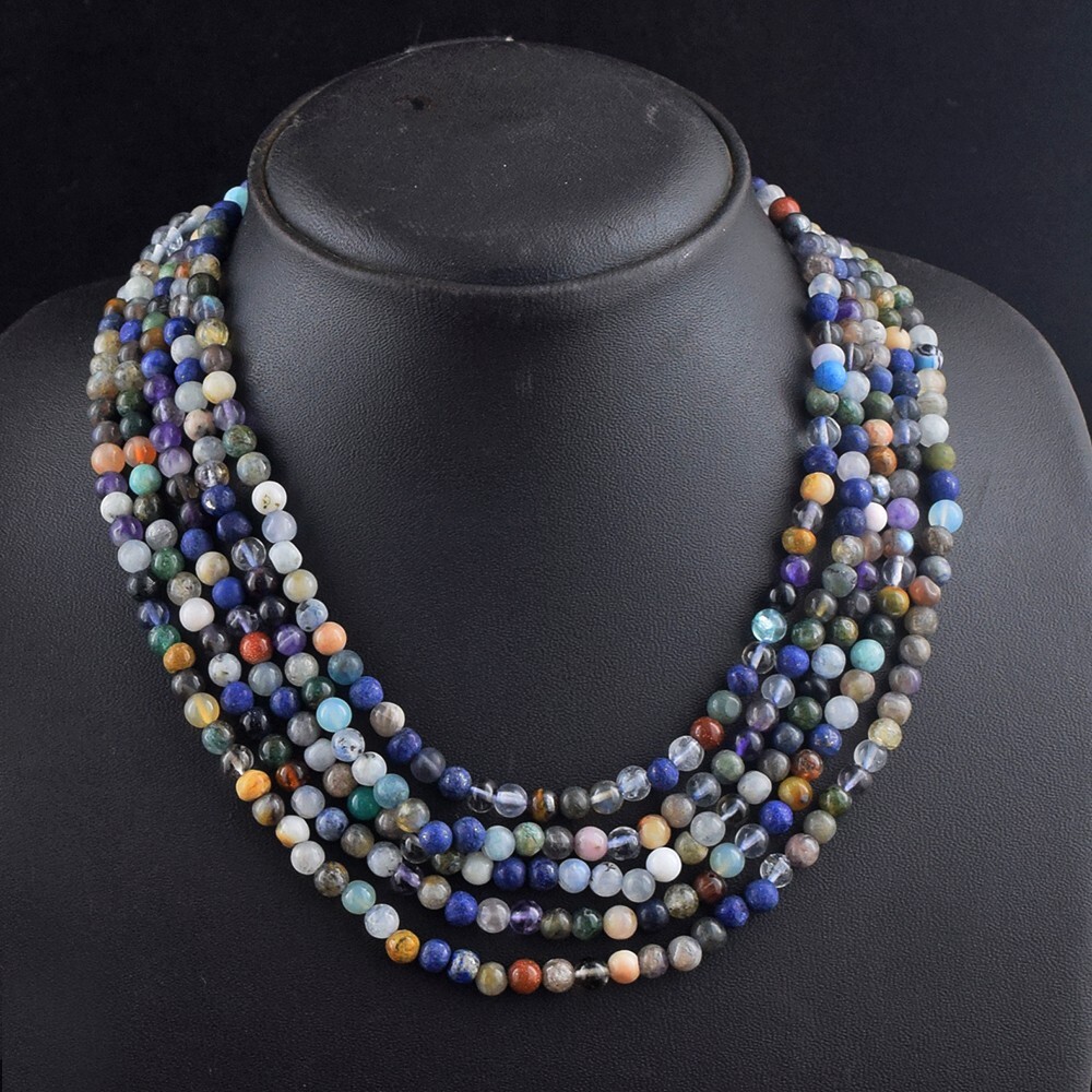 5 Strand 485 Cts Mix Gem Round Shape Beaded Womens Necklace Jewelry AK 40 E550