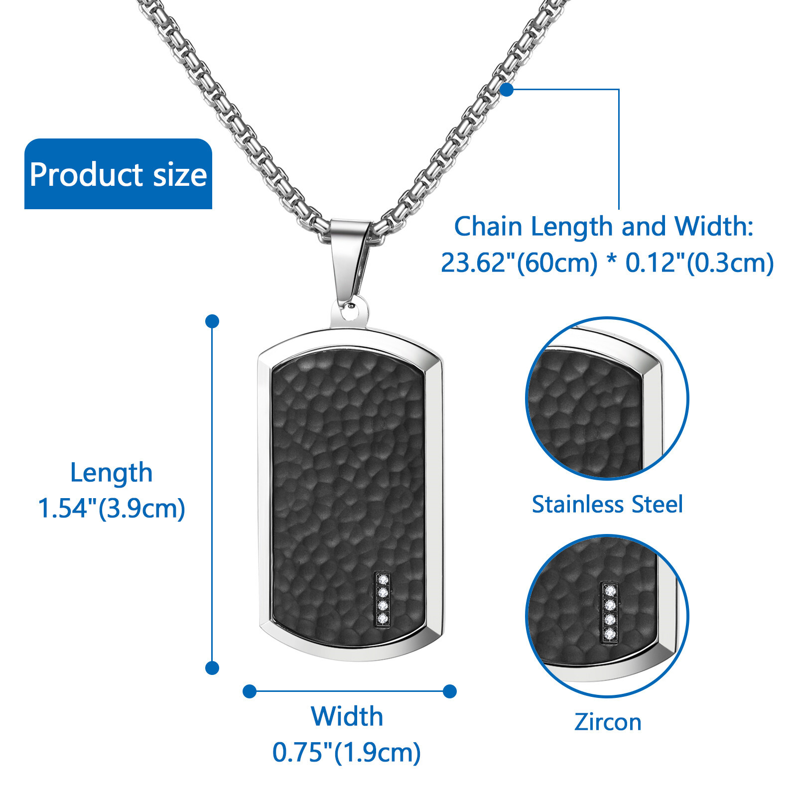Men’s Army Stainless Steel Cubic Zirconia Dog Tag Pendant Personalized Necklace