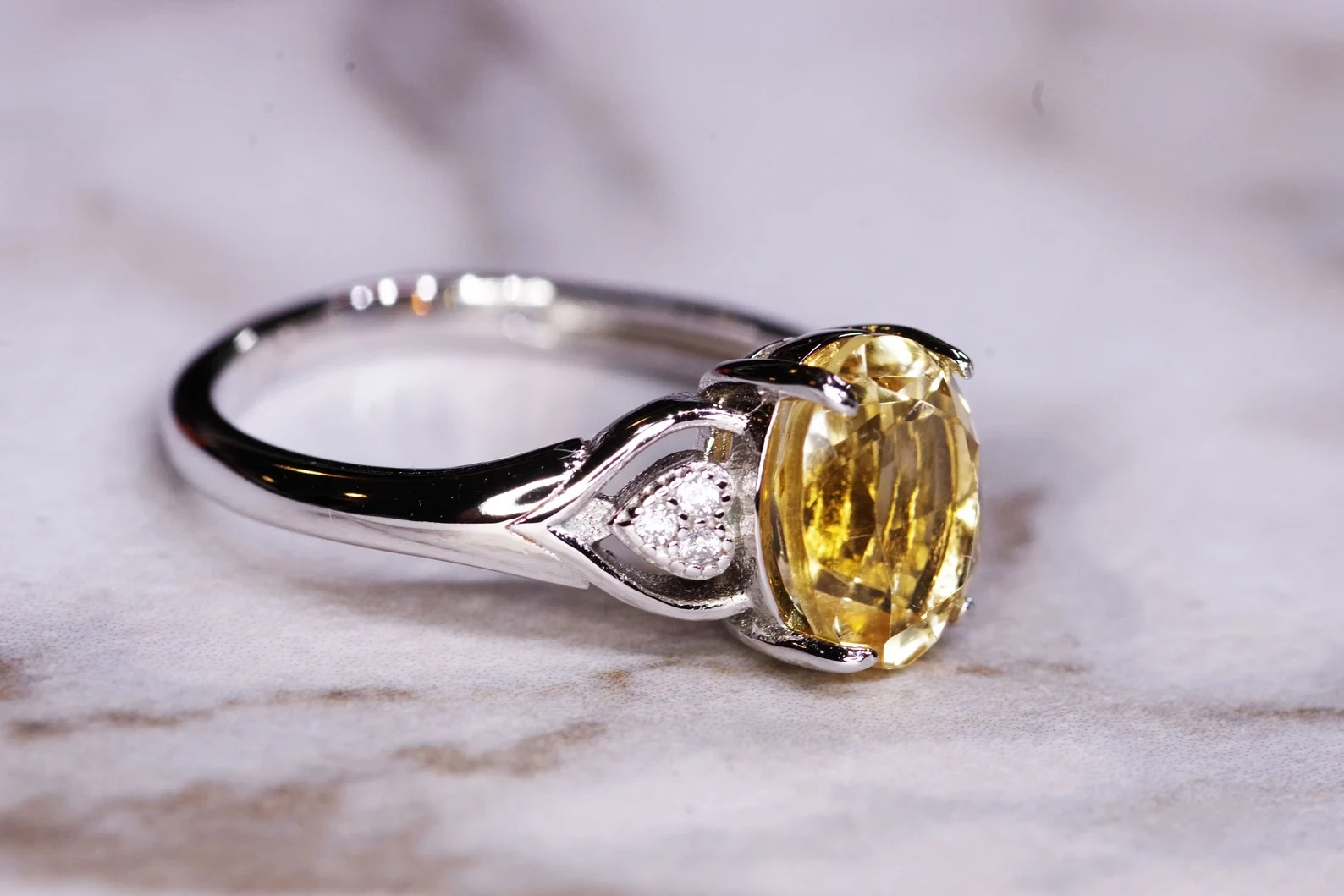 3.30 Ct Oval Cut Yellow Sapphire Diamond Engagement Ring 14K Solid White Gold 6