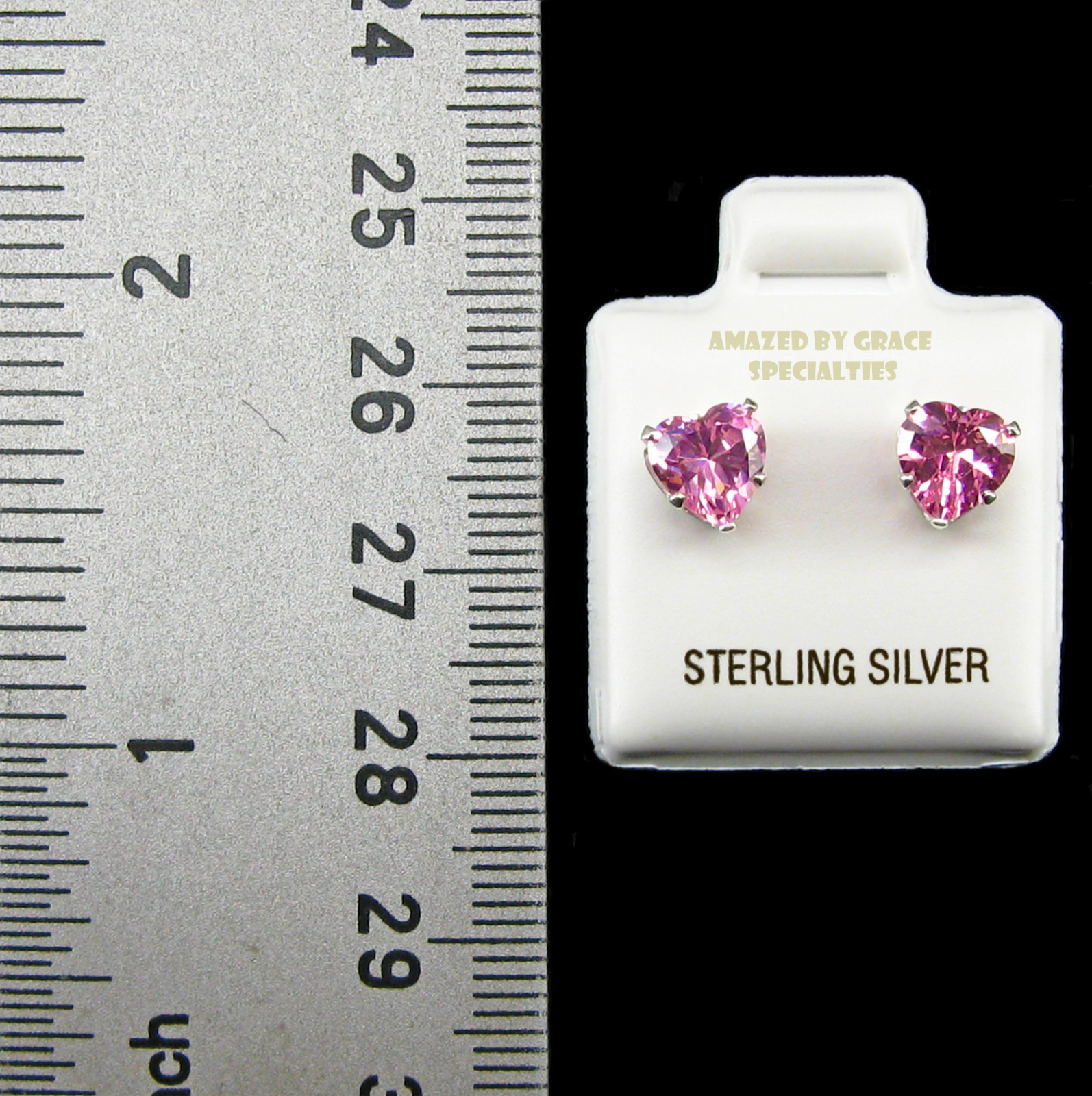 6mm HEART-Shaped CZ PINK Post Stud Earrings in SOLID Sterling Silver – NEW!