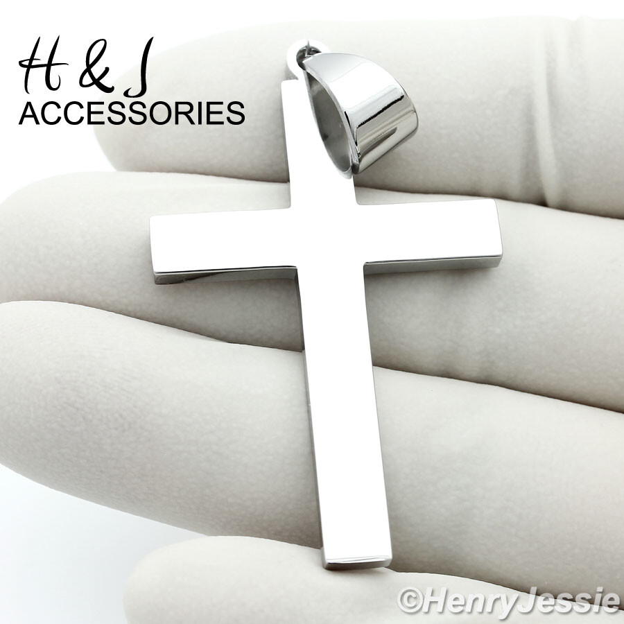 18″-40″MEN 316L Stainless Steel 5mm Silver Box Link Chain Plain Cross Pendant*64