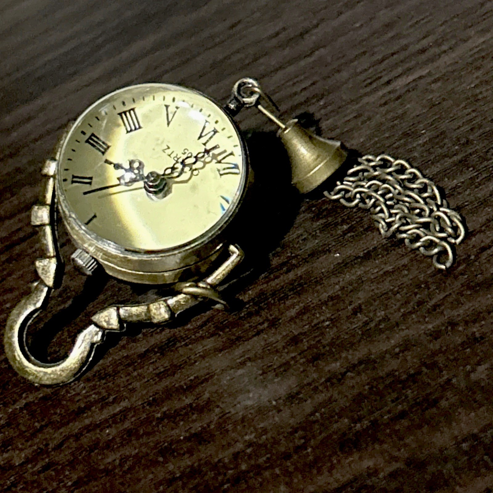 Vtg Brass Alloy Fisheye Glass Ball Orb Pocket Watch Pendant Fob Quartz Tassel