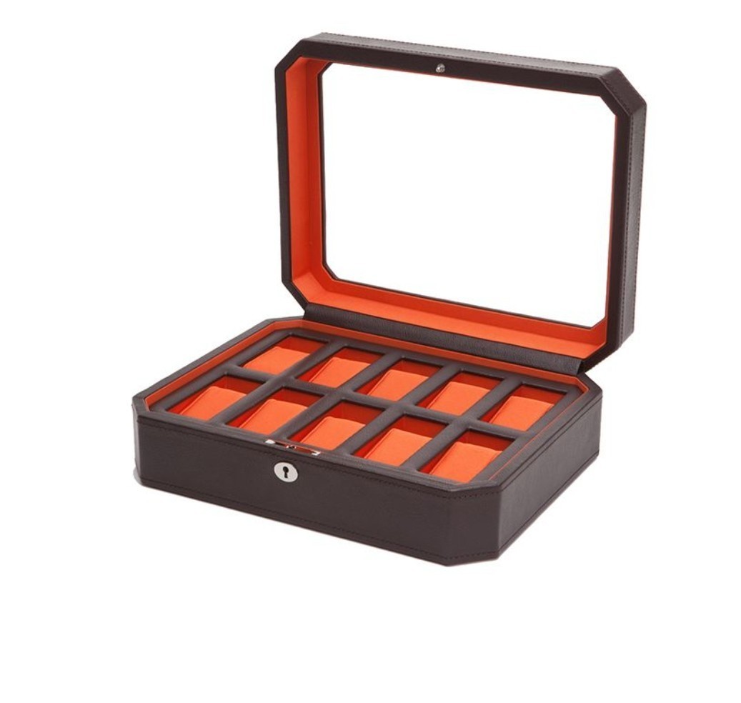 WOLF Windsor 10 Piece Watch Box Storage Case 458406 Brown & Orange BRAND NEW!