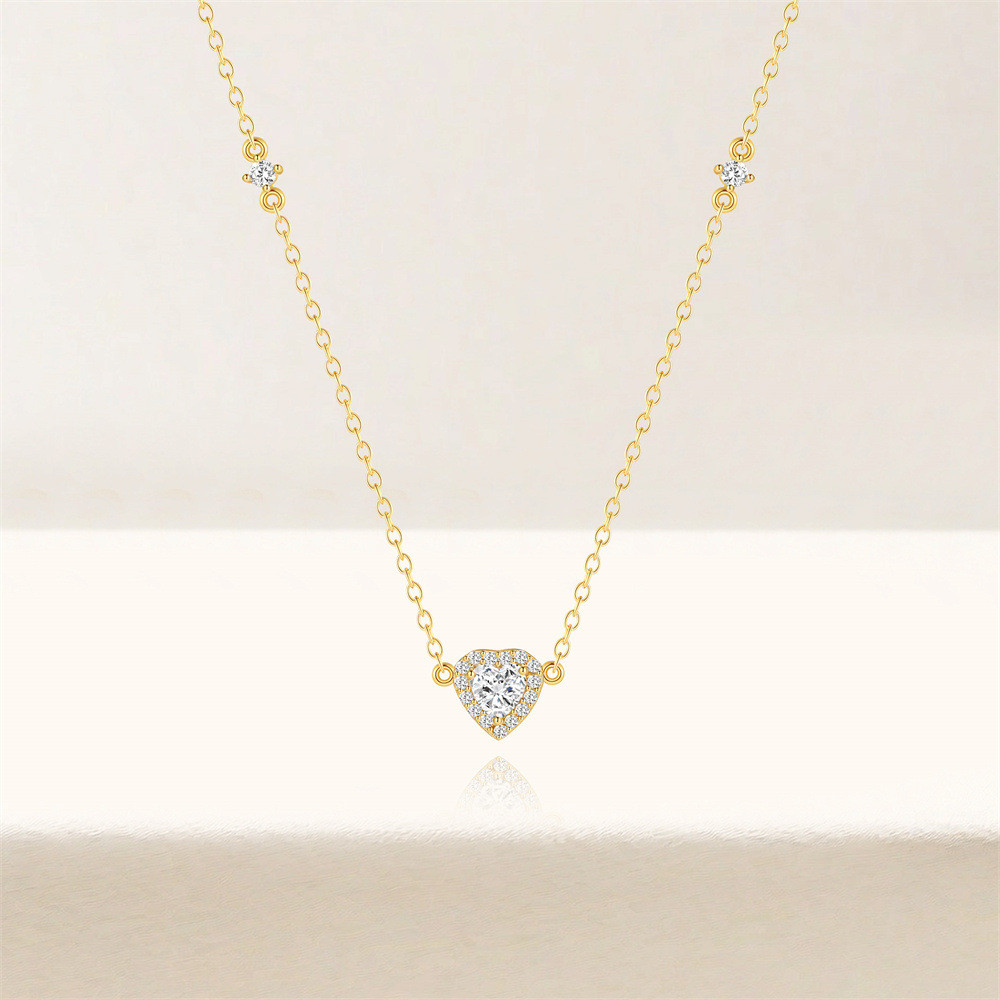 Gold Plated 925 Sterling Silver CZ Heart Pendant Necklace for Women