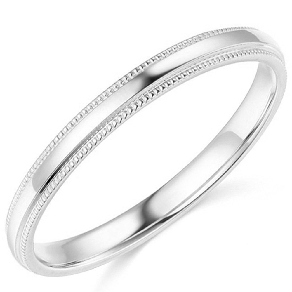 14K White Gold 2mm 3mm 4mm 5mm 6mm Comfort Fit Men Women Milgrain Wedding Band