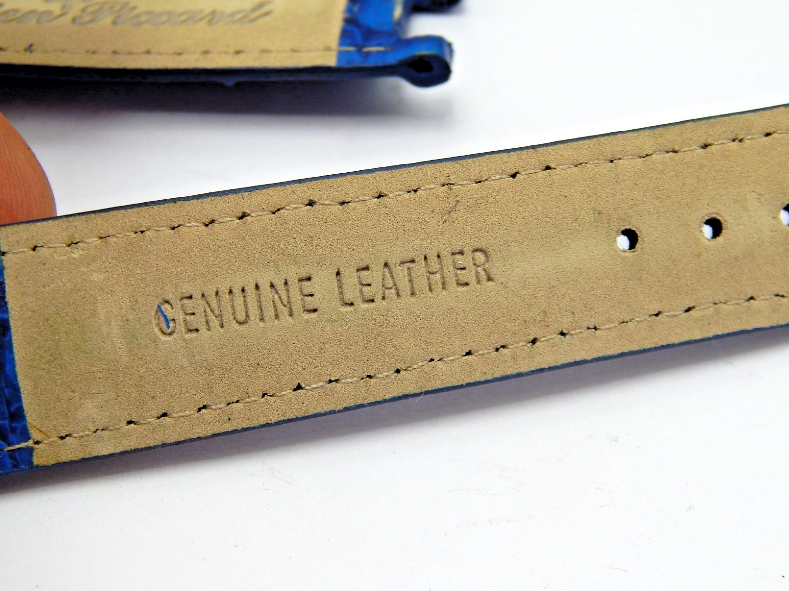 Royal Blue Lucien Piccard Signed Buckle watch band Notched Leather 20mm / 11.8mm