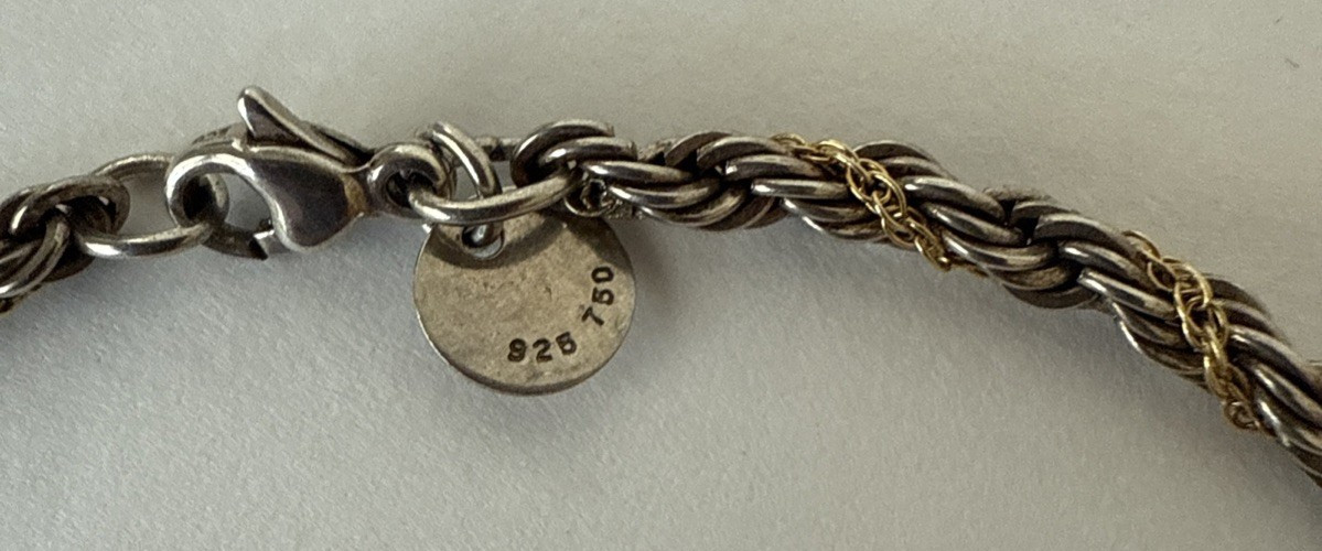 Vintage Tiffany & Co 925 Sterling Silver & 18K Gold Twisted Rope Chain Necklace