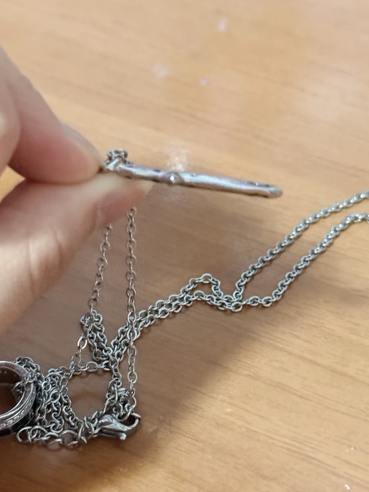 Silver Metal Cable Chain Necklace with Cross Charm Pendant, Religious Theme