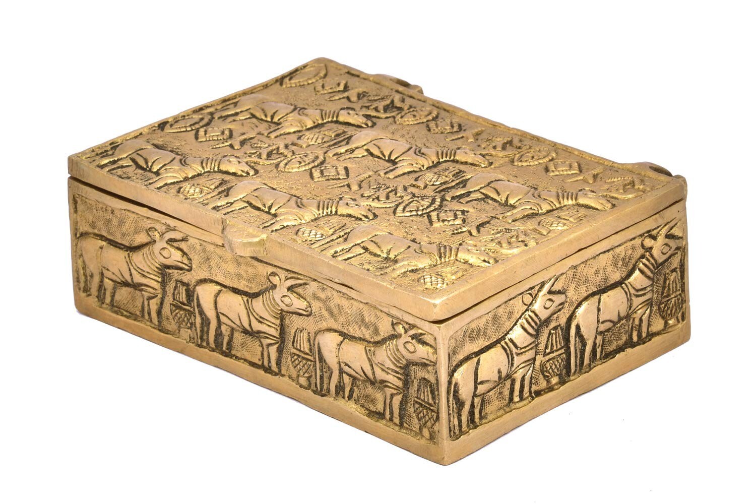 Handcrafted Vintage Style Brass Mohenjo Daro Jewelry Storage Box Pack of 1 Pcs,