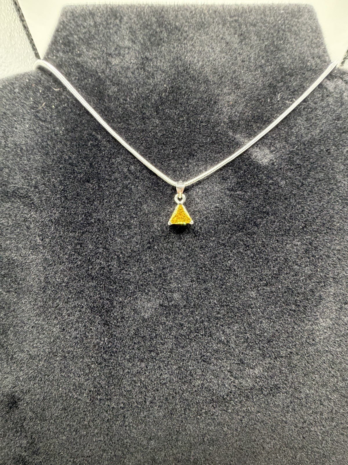 925 sterling silver Yellow Crystal Triangle Pendant Necklace Snake Chain Lobster