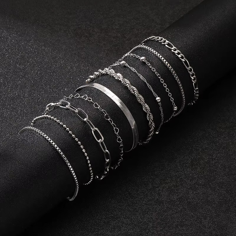 10 Bohemian Bracelet Set Gold Silver Color Stackable Bangles Retro Link Jewelry