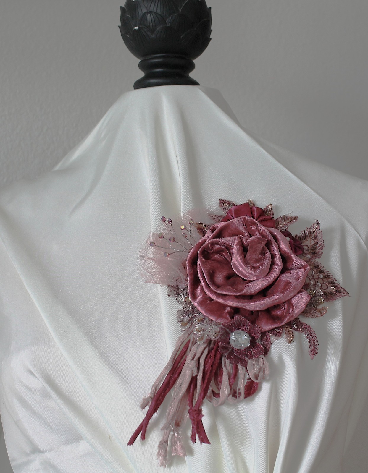 Vintage Style Statement Fabric Flower Brooch Pin Corsage in Dusty Rose
