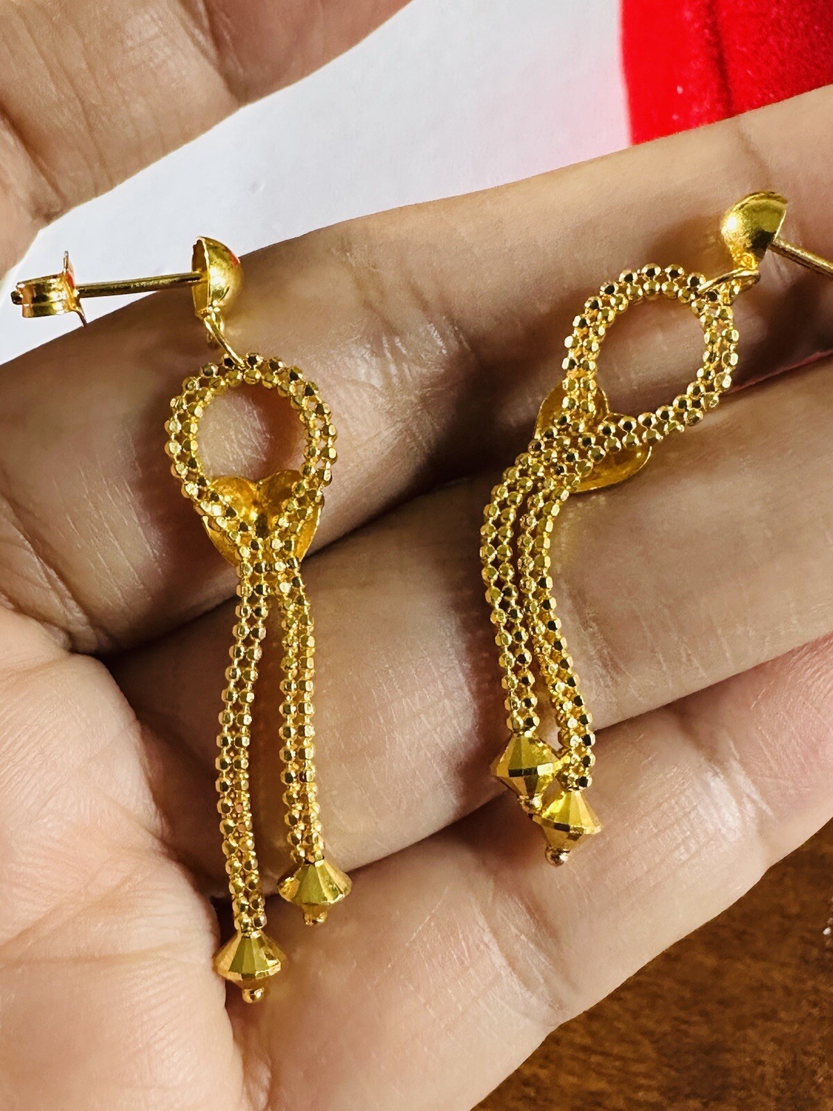 22CT 22K 916 Real Fine Gold Women’s Dangle Balls Beads Earring 5.1g