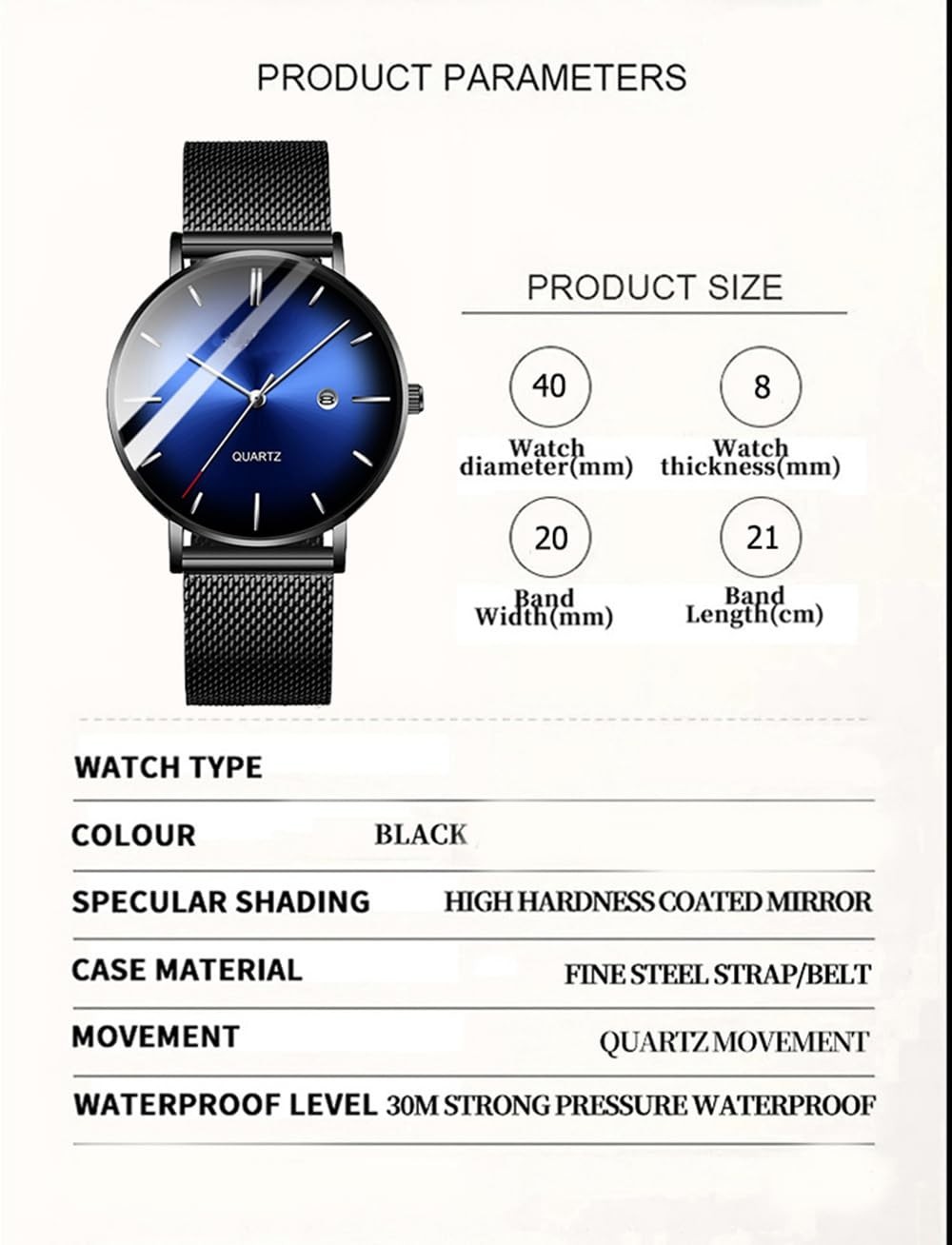 Men’s Minimalist Waterproof Wrist Watch – Ultra Thin Analog Quartz Date, Steel M