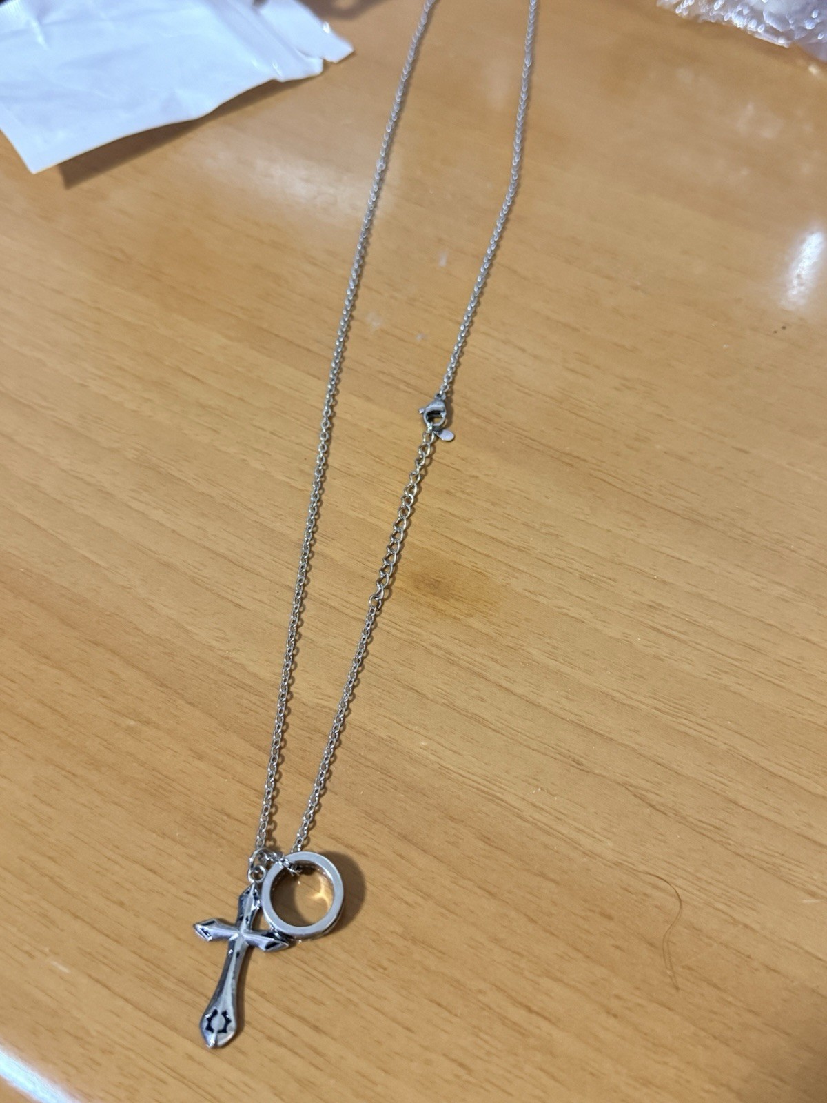 Silver Metal Cable Chain Necklace with Cross Charm Pendant, Religious Theme