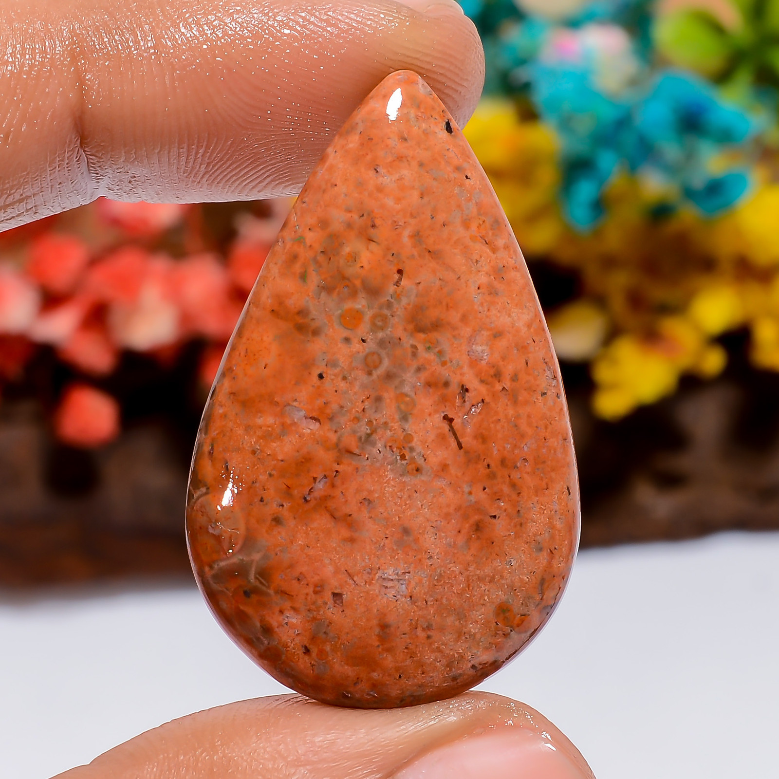 Genuine Poppy Jasper Pear Shape Cabochon Loose Gemstone 27 Ct. 36X22X6 mm