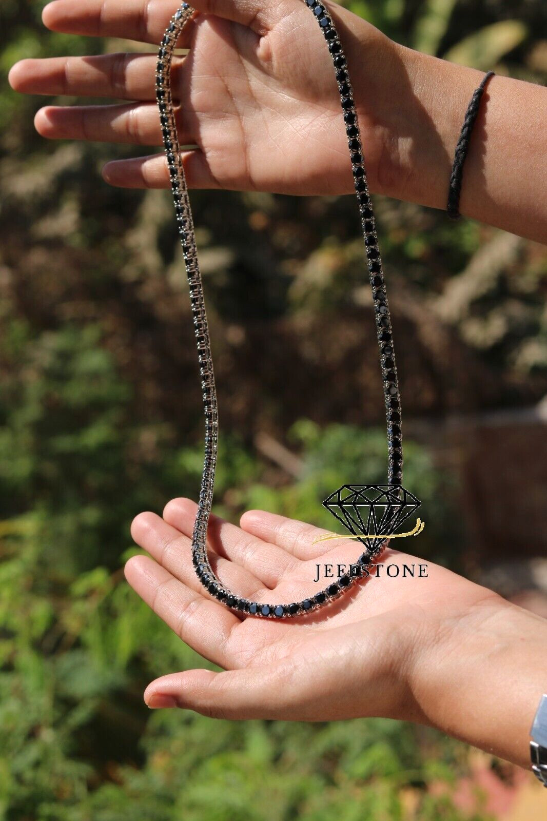 45.72 ctw Lab Created Black Spinel 14K White Gold Over 5 MM Men’s Necklace 18″
