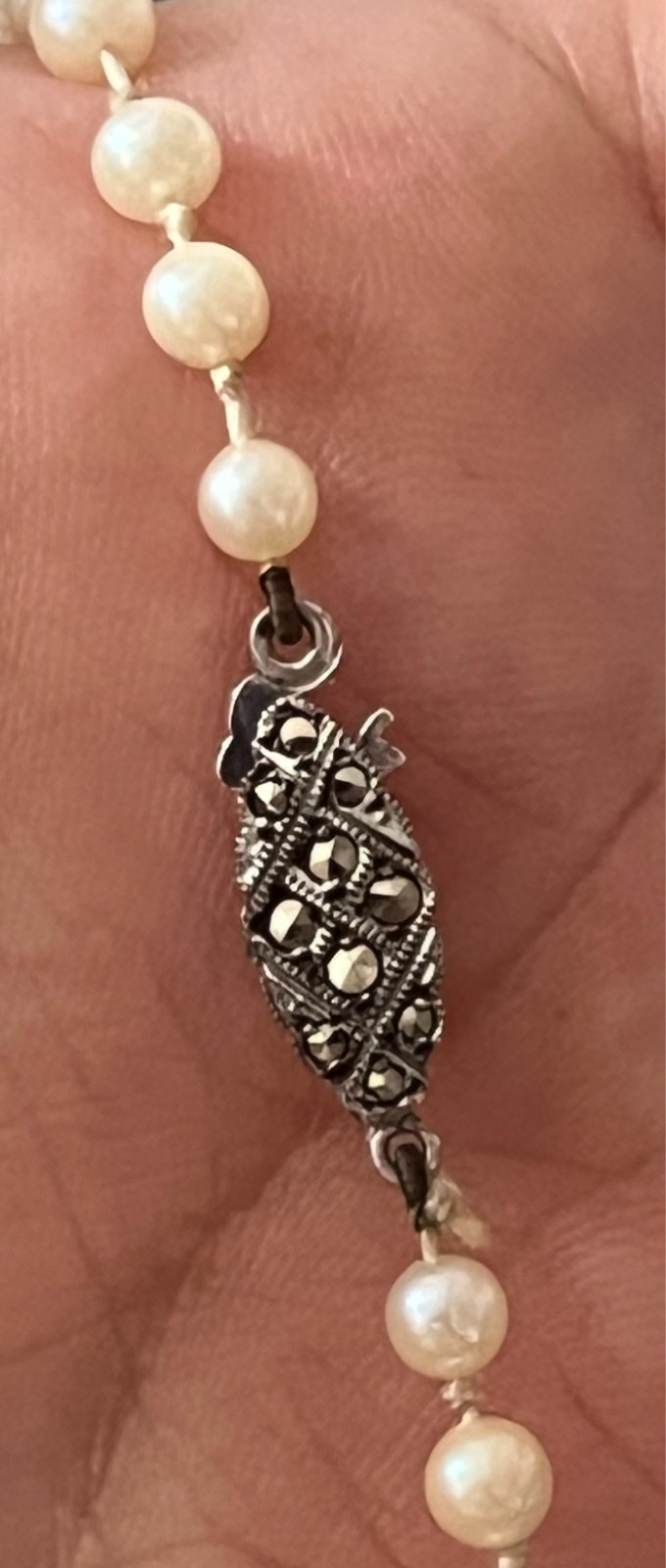 Art Deco Graduated Akoya Pearl Necklace 3.6-7.2mm 45.5cm Silver Marcasite Clasp